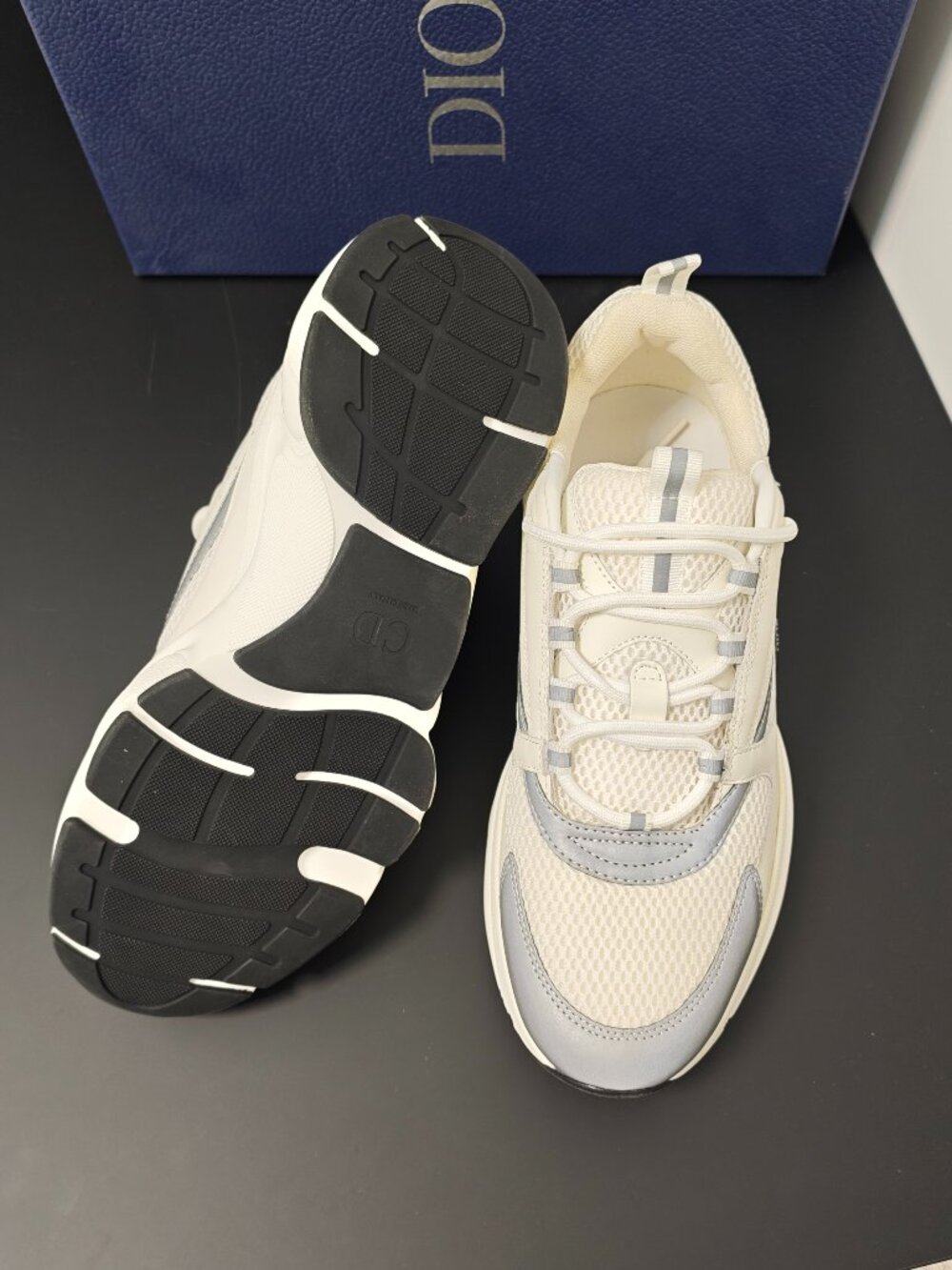 Dior B22 White Grey Mesh Leather Sneakers Men’s Size 43 Made in Italy - Picture 10 of 12